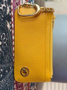 Hunting World Yellow Leather Card Case Coin Pouch, Vintage, EUC